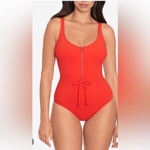 SkinnyDippers 
Red Zip-Front Swimsuit